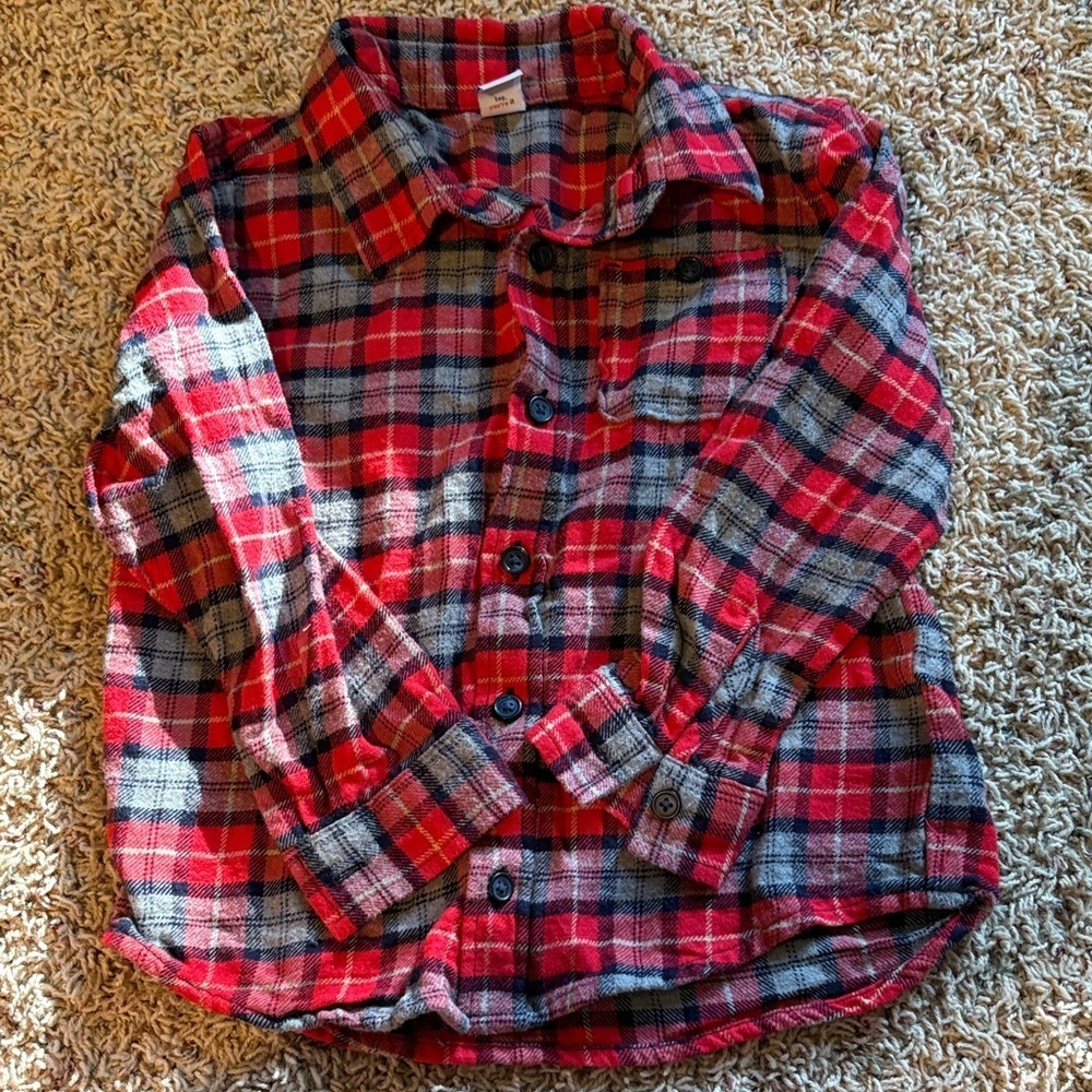 Old Navy Red and Gray Plaid Kids Button Down Shirt - Size 5T​​​